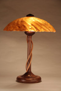 Walnut Table Lamp with Cherry Tendrils ,Dark Amber Sunburst Shade 