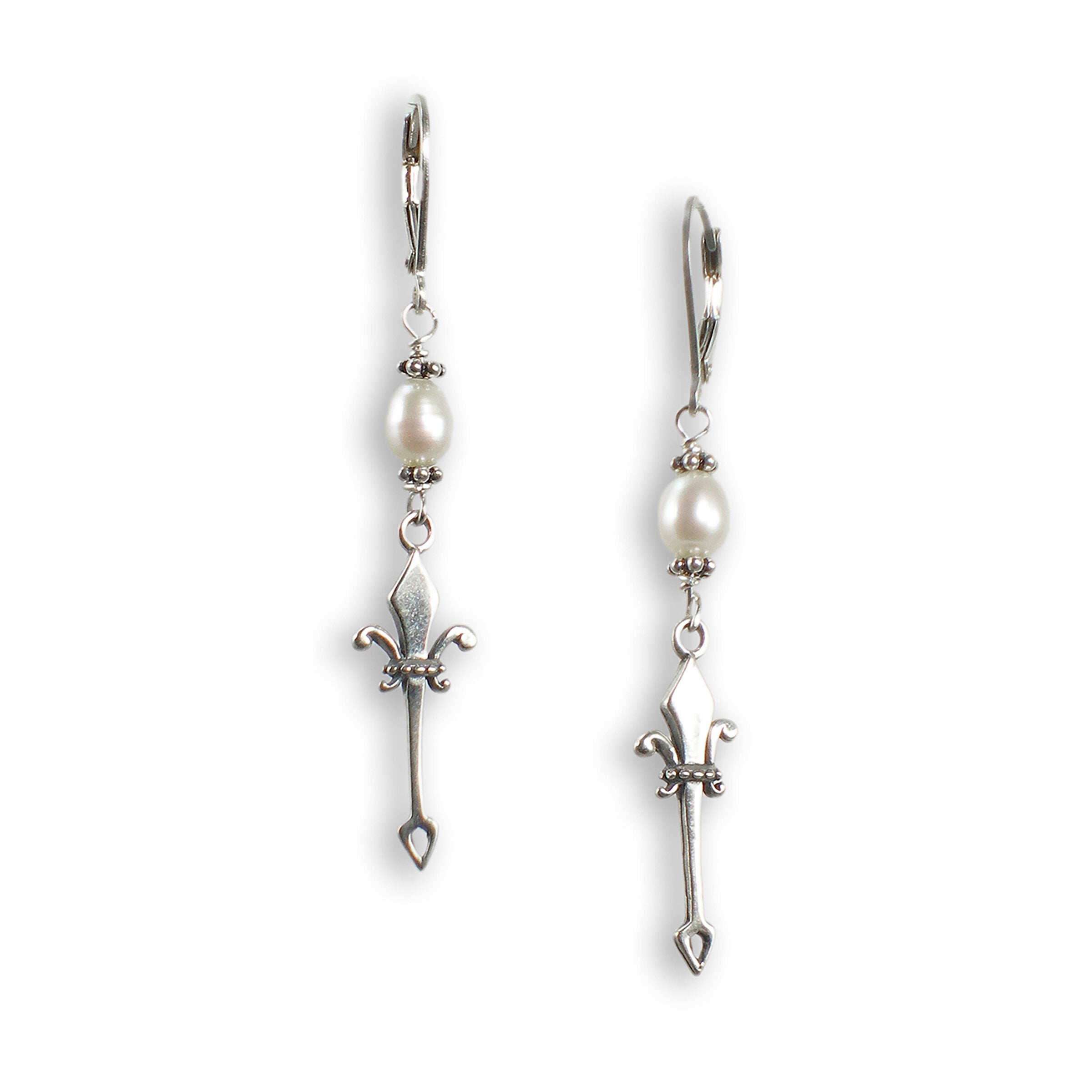 Silver Scepter and Pearl Earrings