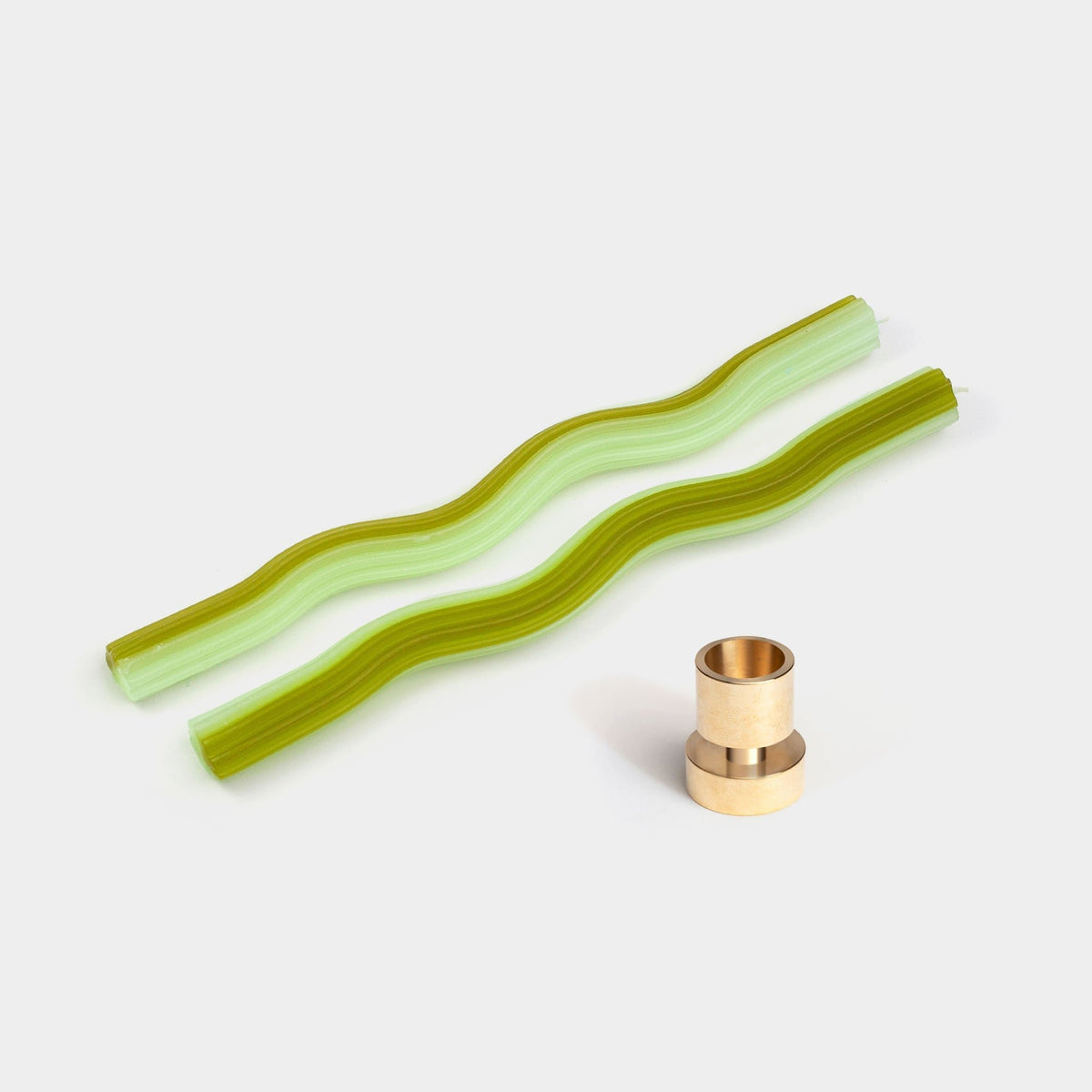Wiggle Green Tapers with Brass Holder