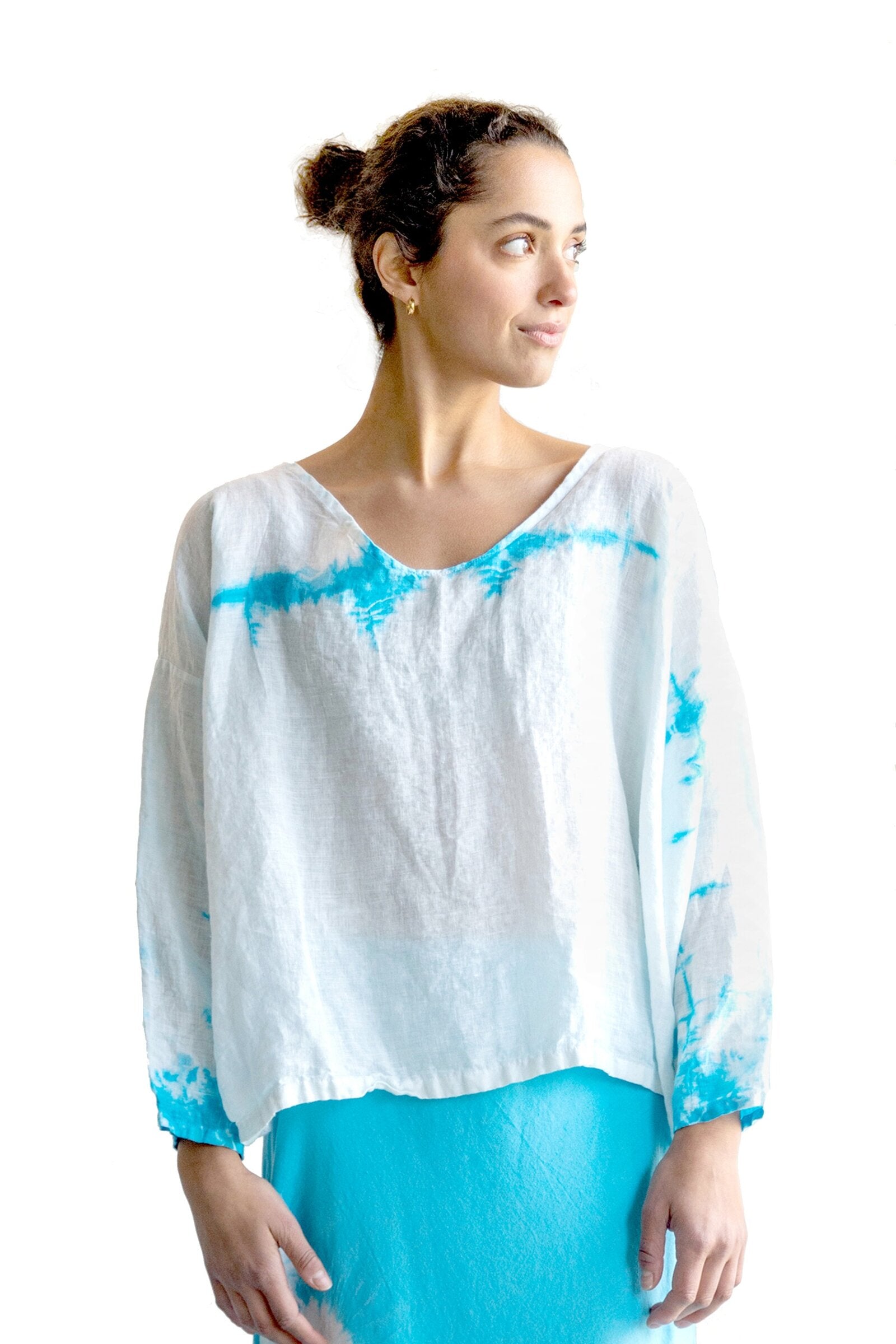 Easy Fit V Neck Shibori Top