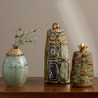 Tall Green and Gold Ceramic Box