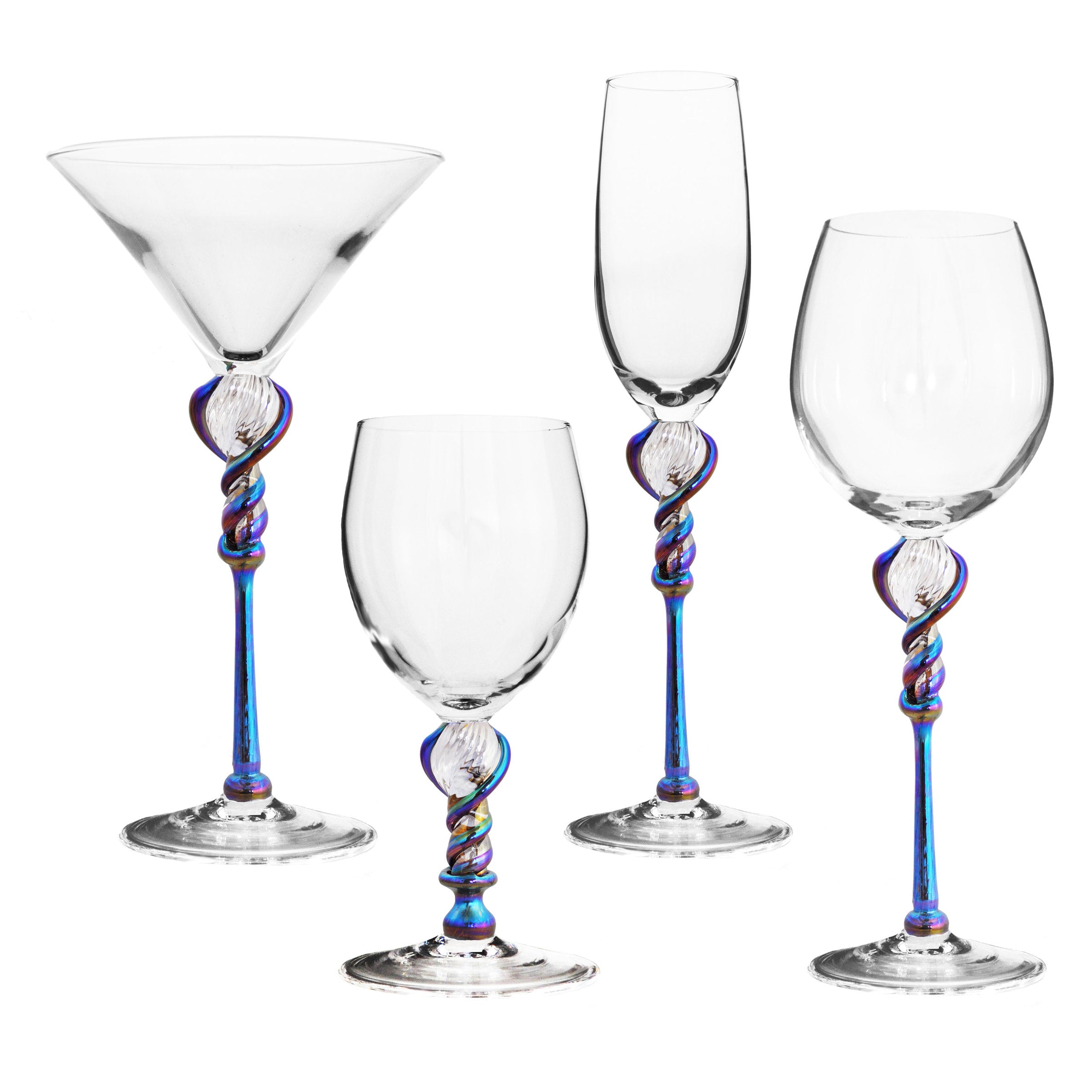 left to right: Martini, Water, Flute, Wine