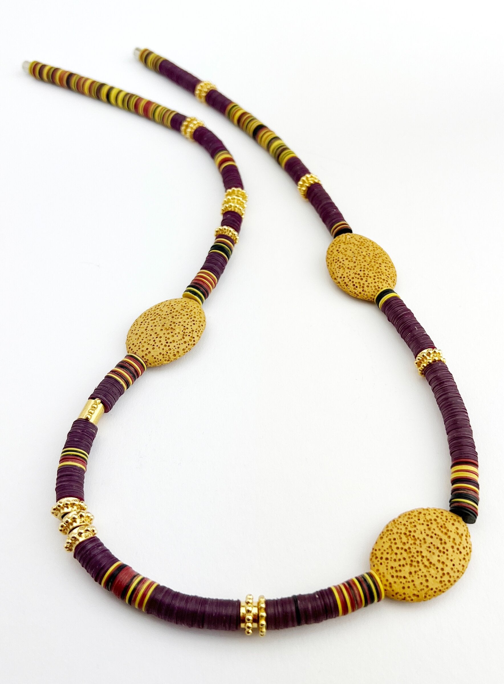 Long Ochre Lava & Vinyl Necklace