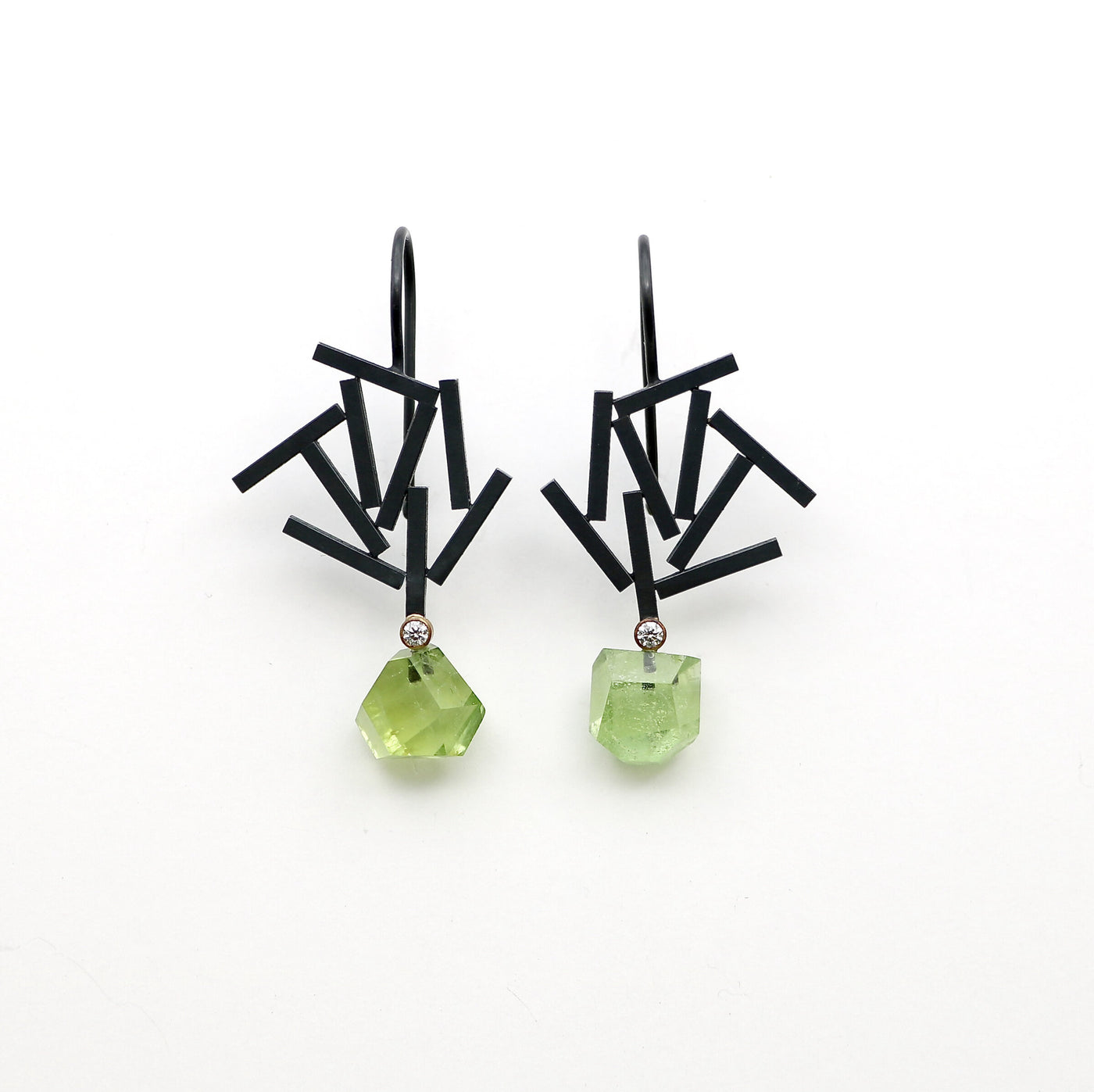 Oxidized Rectangles & Peridot Earrings
