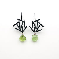 Oxidized Rectangles & Peridot Earrings