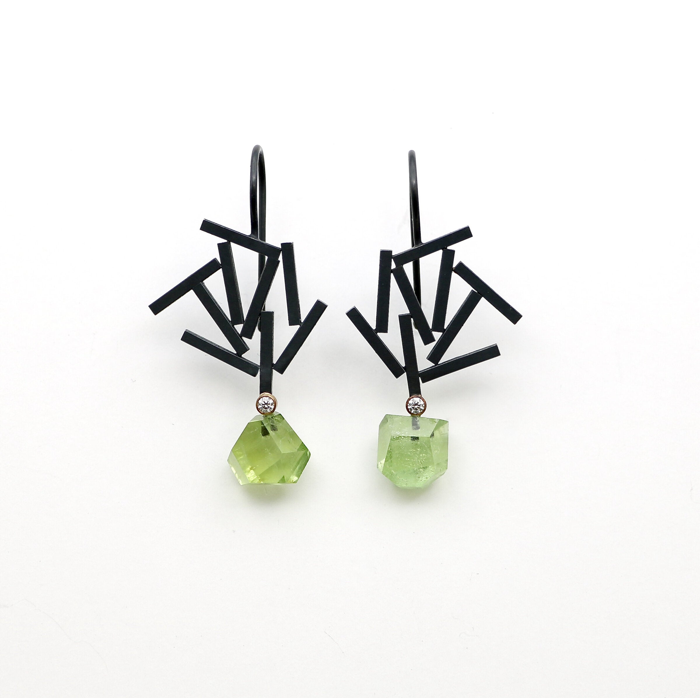 Oxidized Rectangles & Peridot Earrings