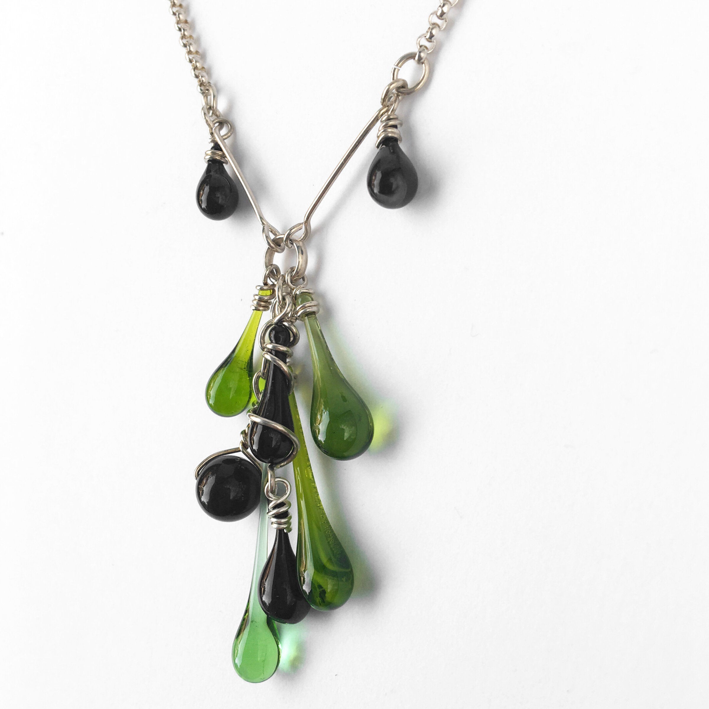 Green and Black Cluster Y-Necklace