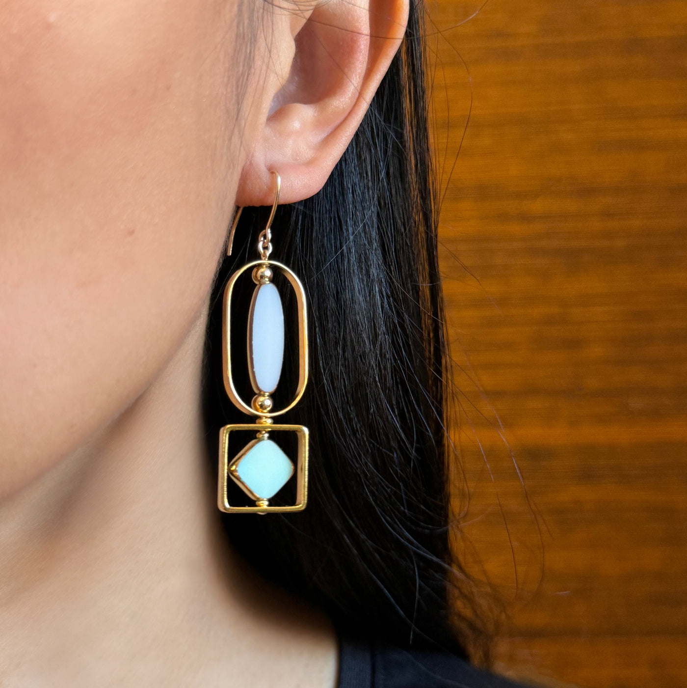 Pool Blue & White Art Deco Earrings