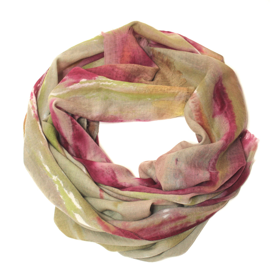 Pink Sunrise Ombre Hand-painted Cashmere Blended Scarf