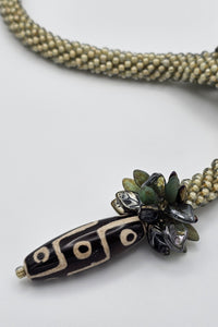 Cream & Sage Lariat With Dzi Bead