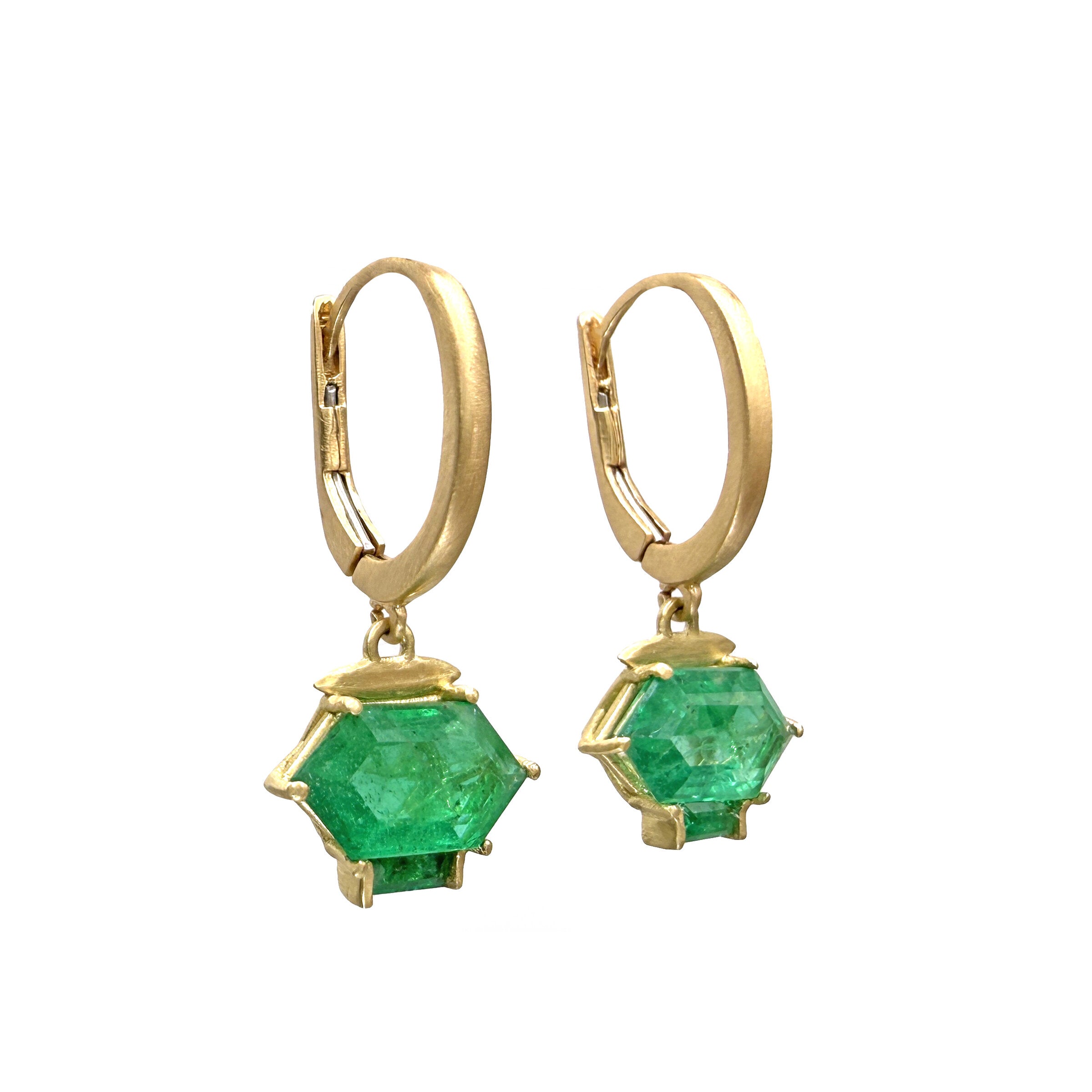 Emerald Hexagon Drop Earrings