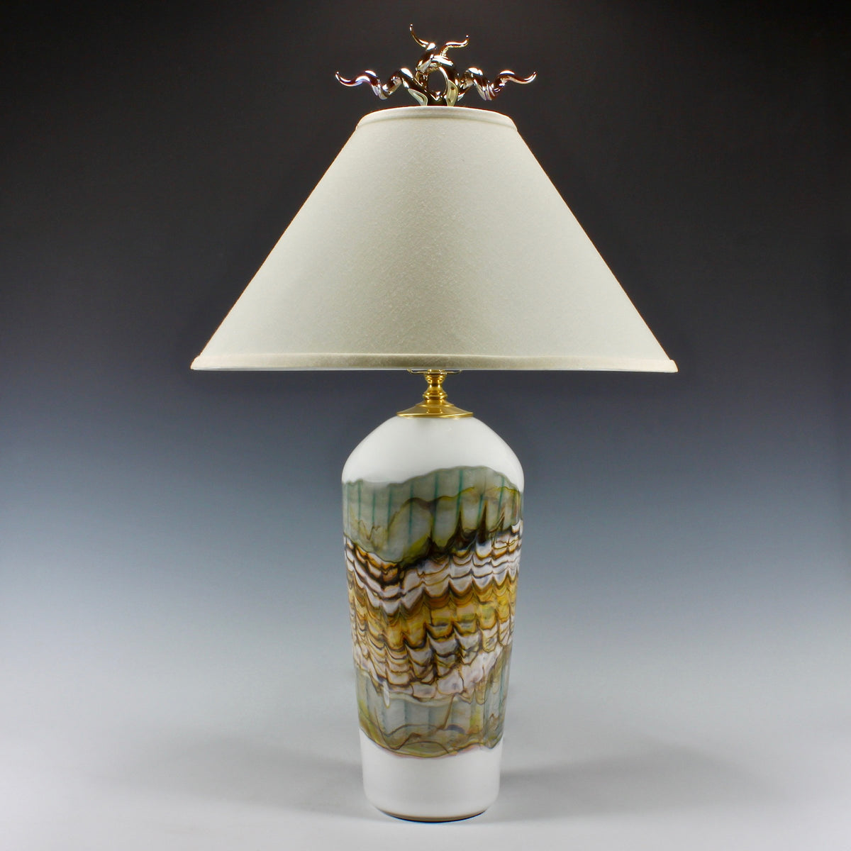 White Opal Table Lamp with Juniper Finial