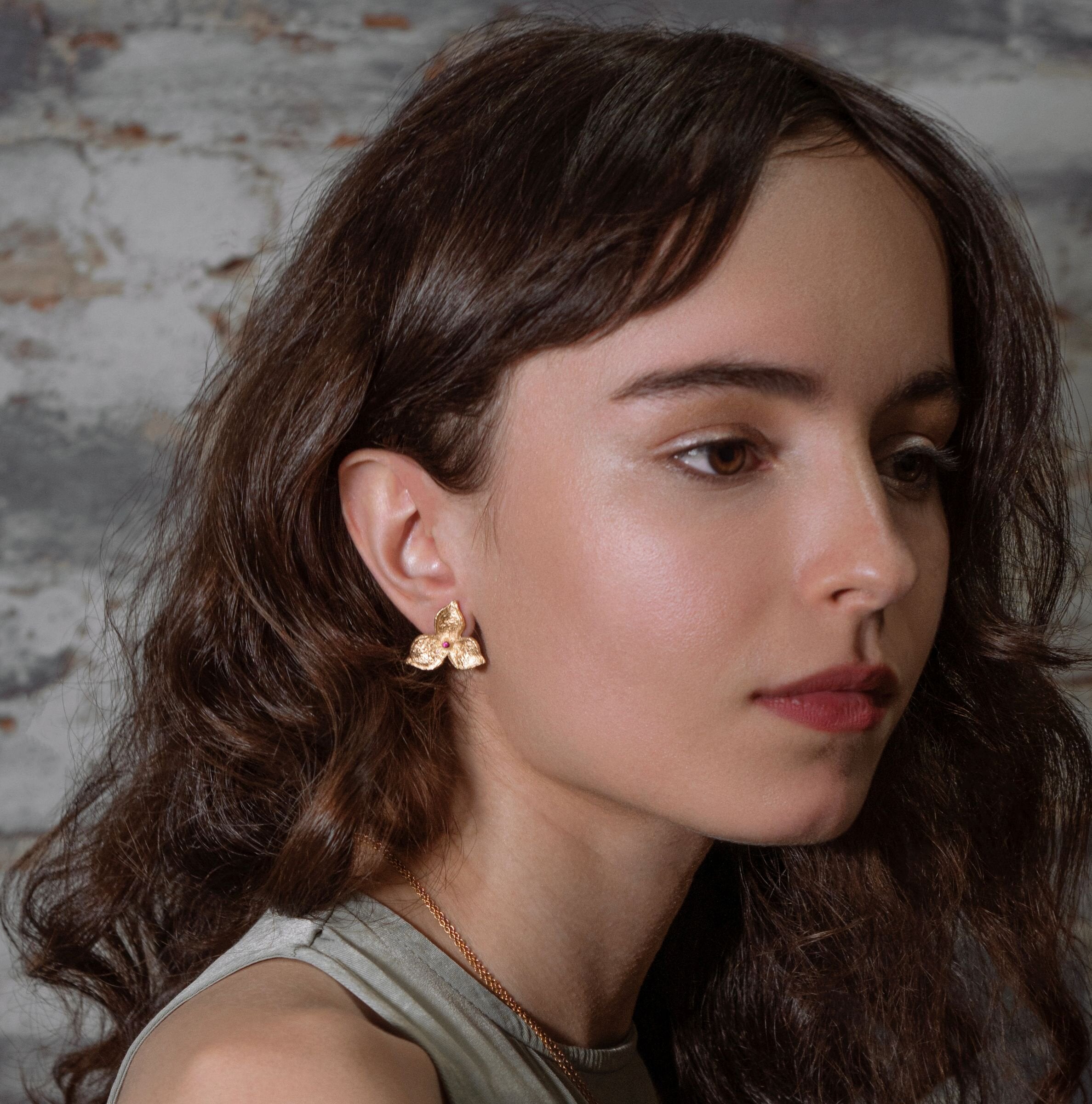 Three Petal Ruby Earrings
