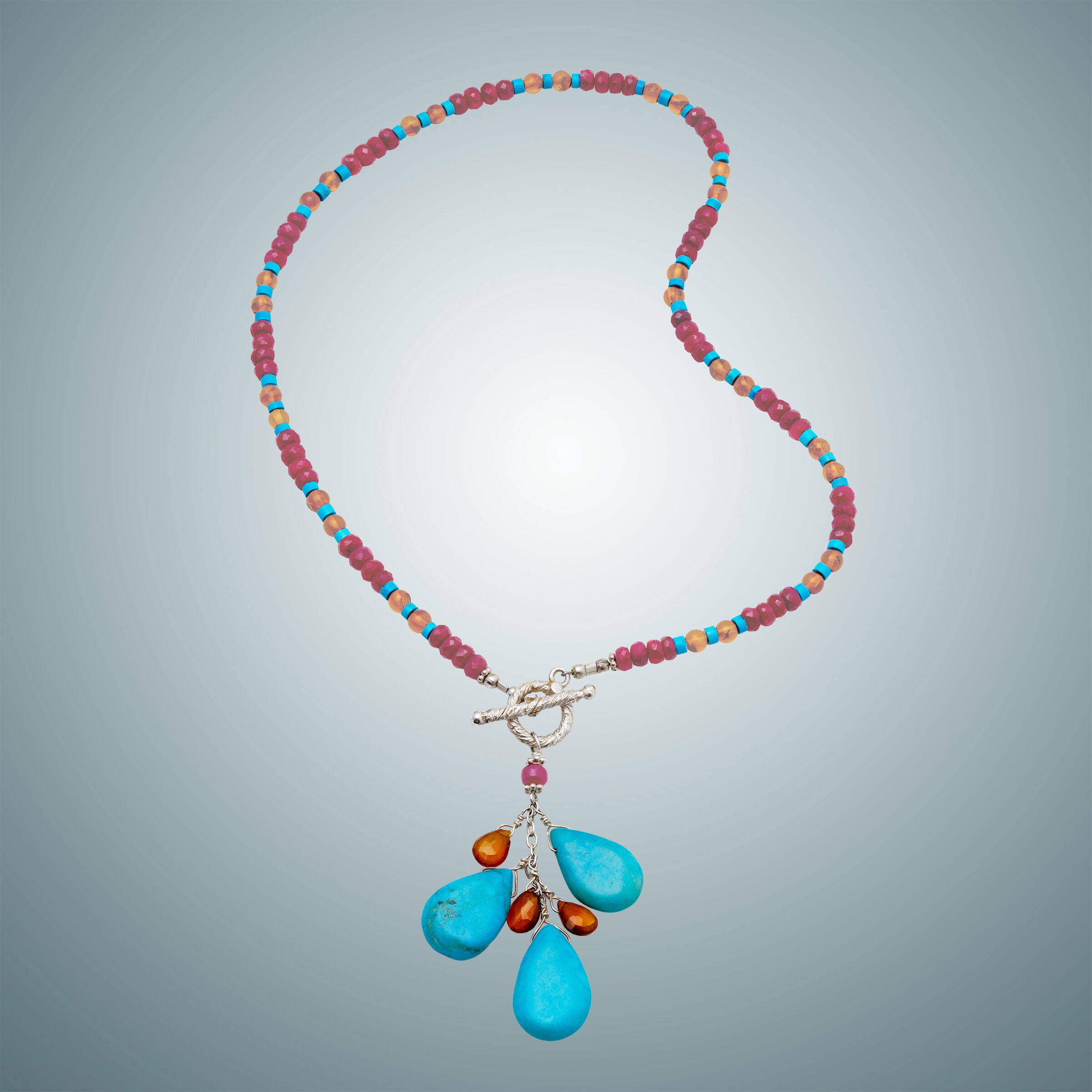 Ruby, Amber, Turquoise & Silver Necklace