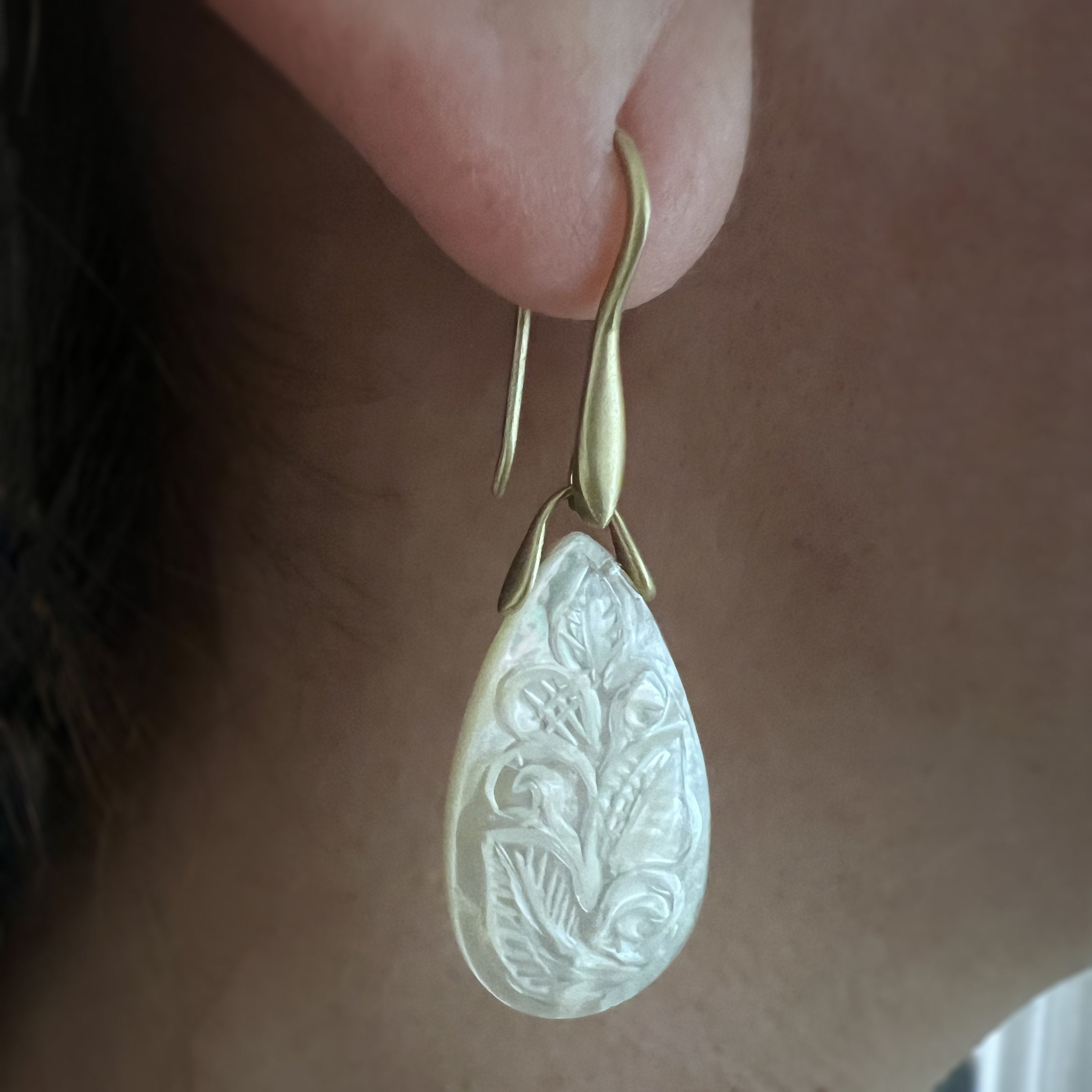 Carved Vines & Leaves Mother-of-Pearl Earrings