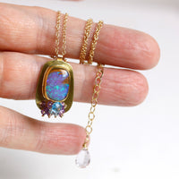 Lavender Boulder Opal & Sapphire Cluster Pendant