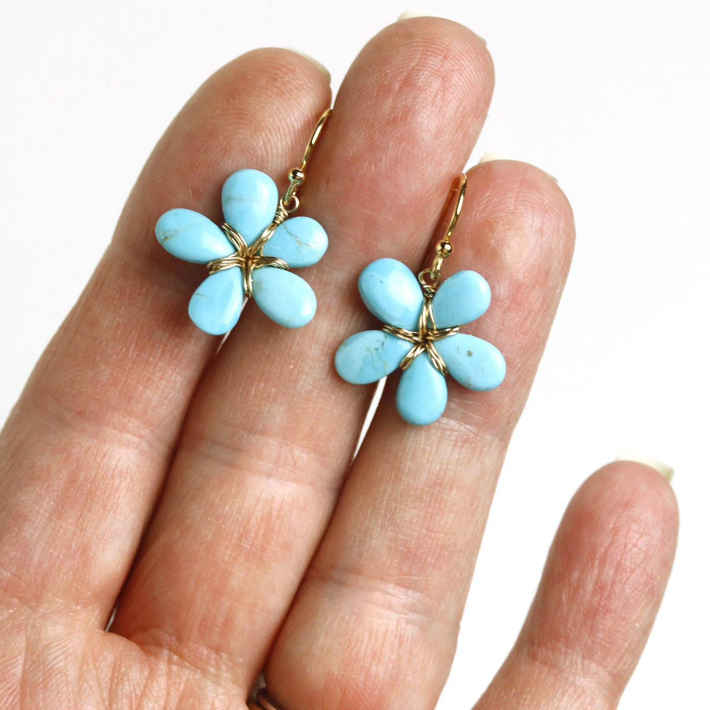 Sleeping Beauty Turquoise Flower Earrings
