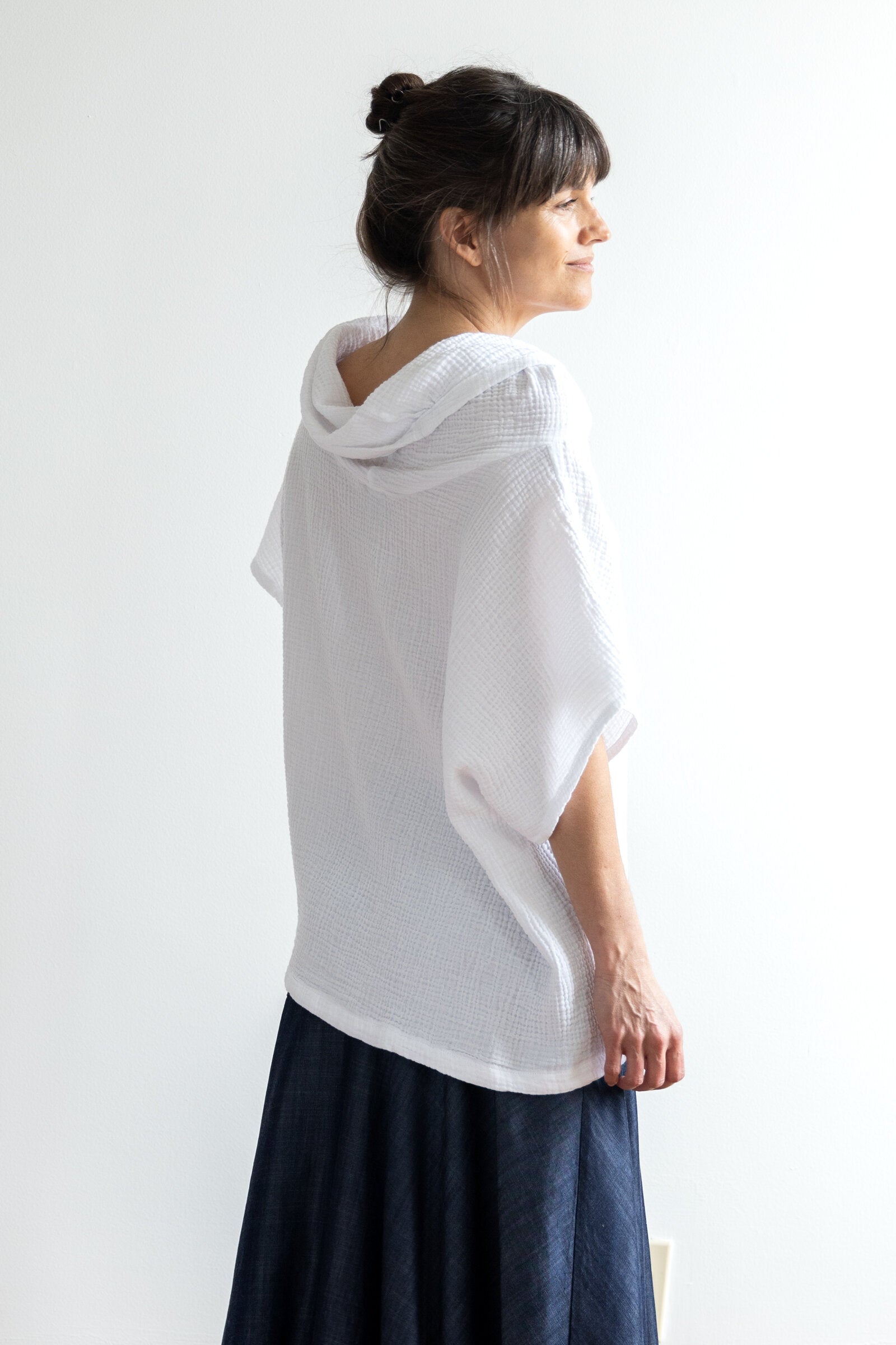 Bubble Gauze Cowl Neck Top