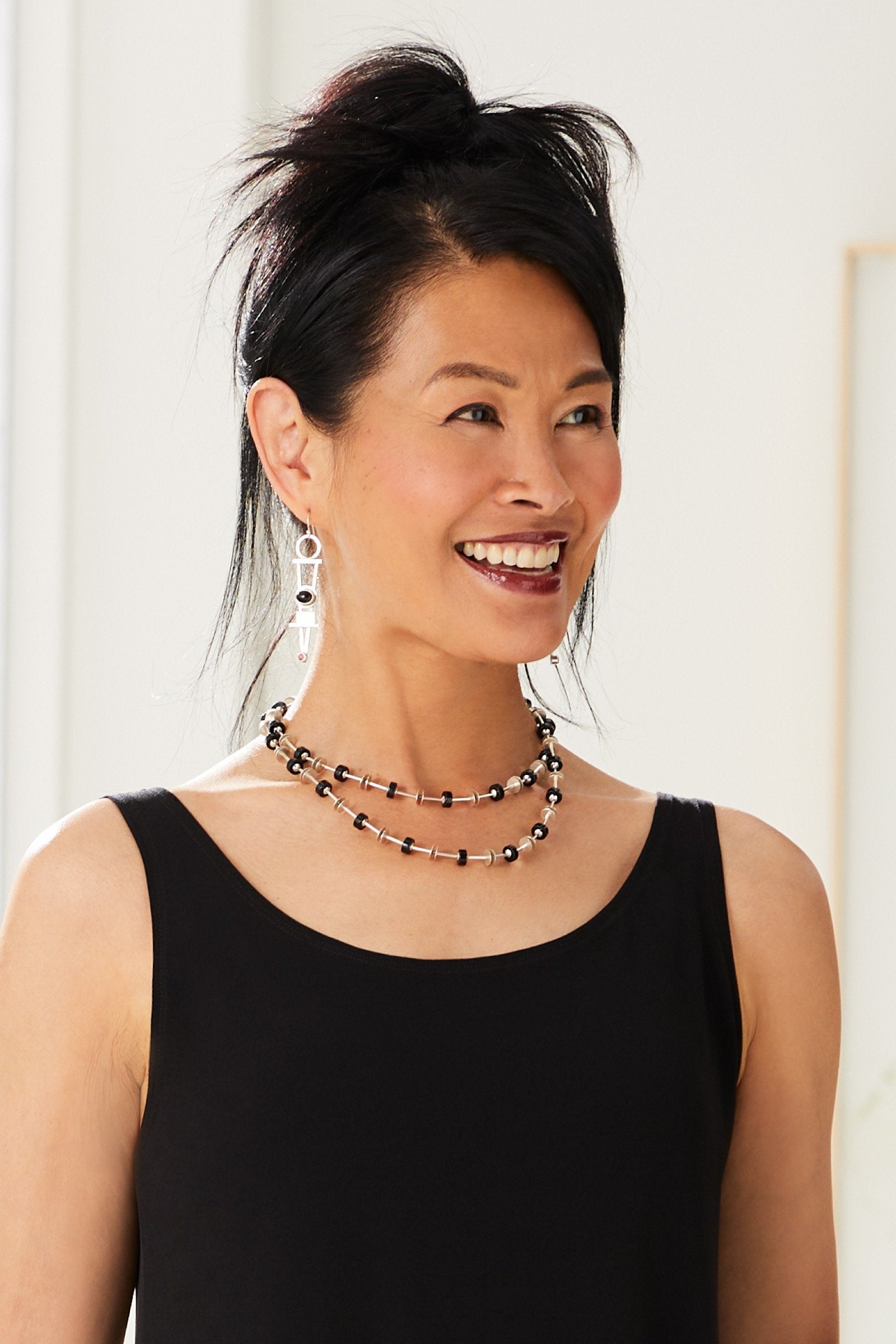 Onyx and Red Garnet, shown with Black Jade Necklace 