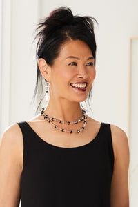Onyx and Red Garnet, shown with Black Jade Necklace 