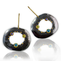 Blue Topaz and Peridot Dotted Pebble Dangle Earrings