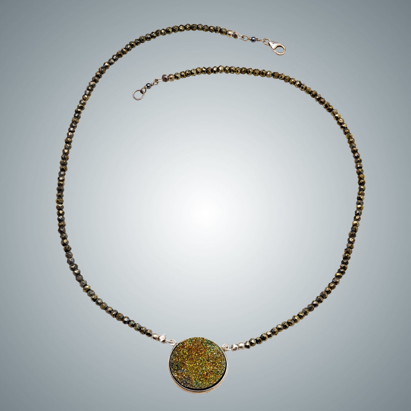 Druzy Quartz, Pyrite & Silver Necklace