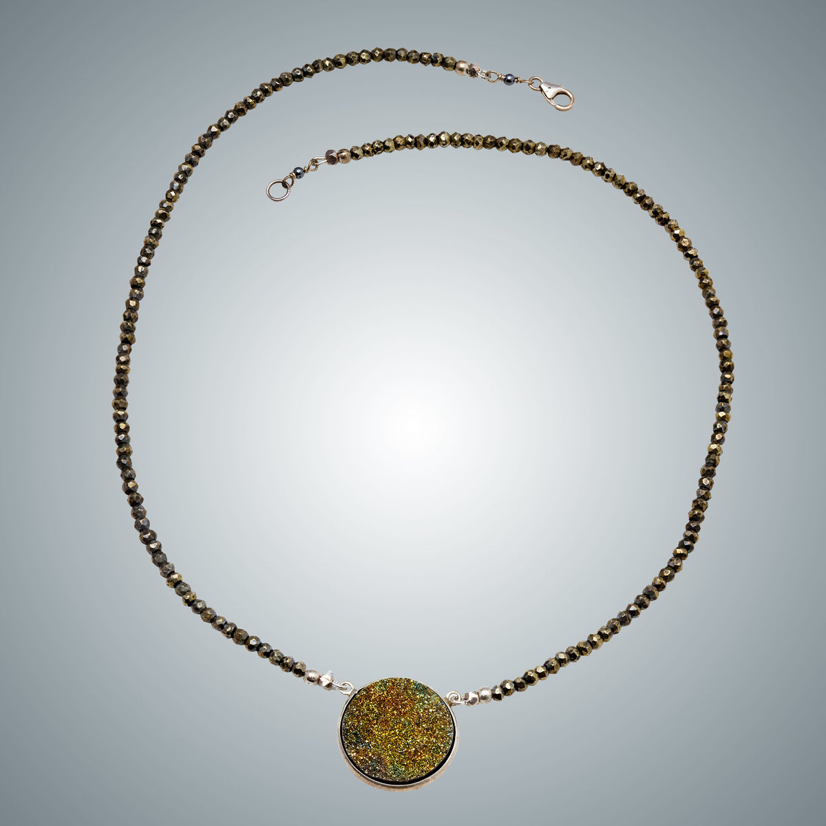 Druzy Quartz, Pyrite & Silver Necklace