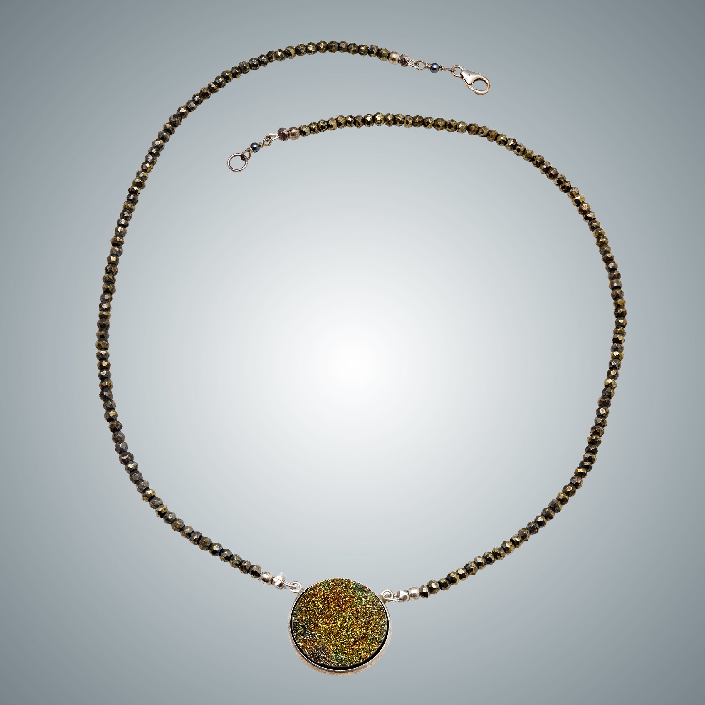 Druzy Quartz, Pyrite & Silver Necklace