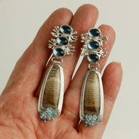 Sprouting Blue Topaz & Petrified Oak Earrings
