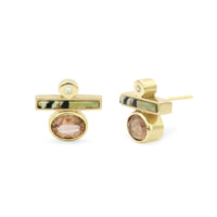 Elera Earrings with Dalmatian & Larsonite Jasper, Recycled Diamond & Oregon Sunstone