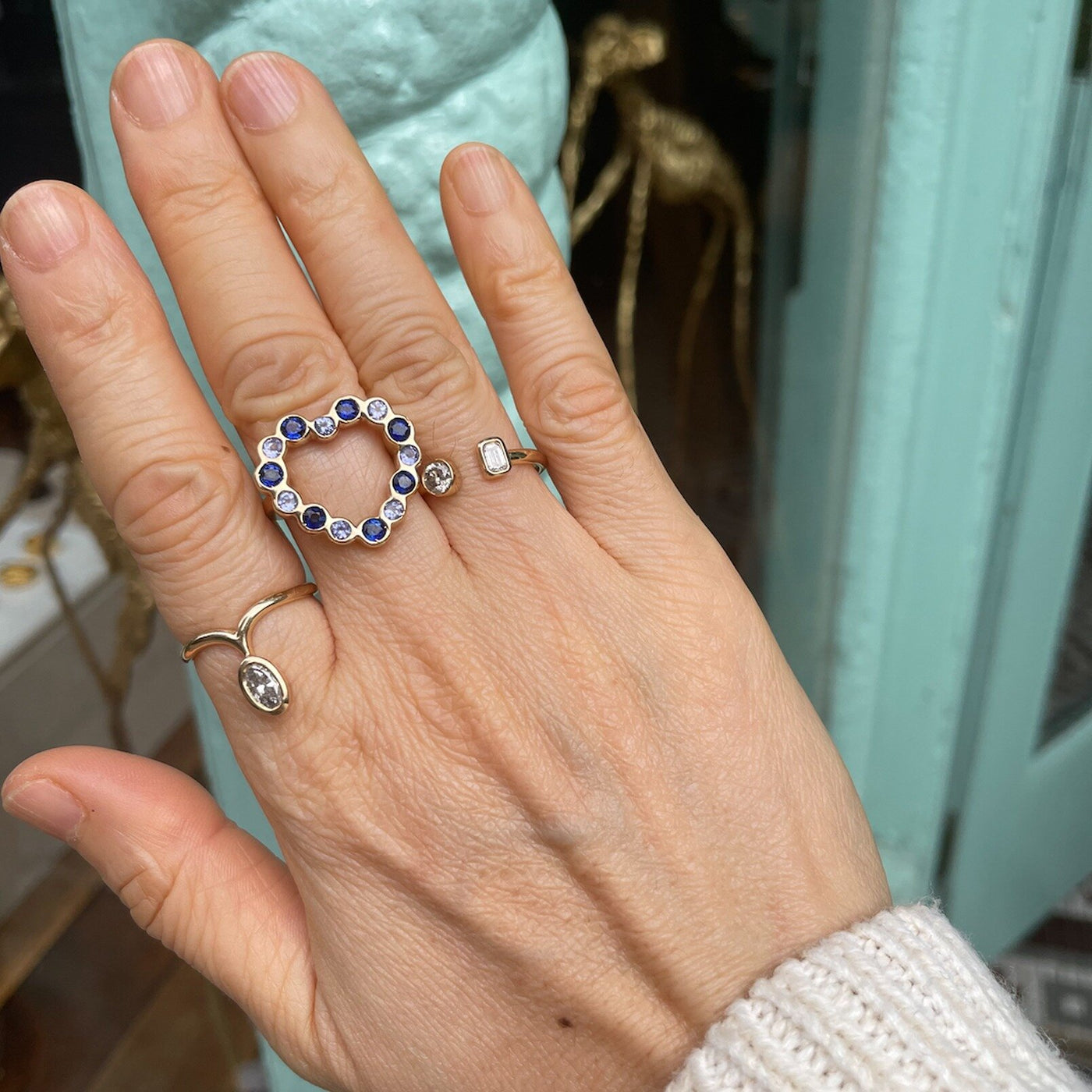 Round Emerald Stacking Ring Set