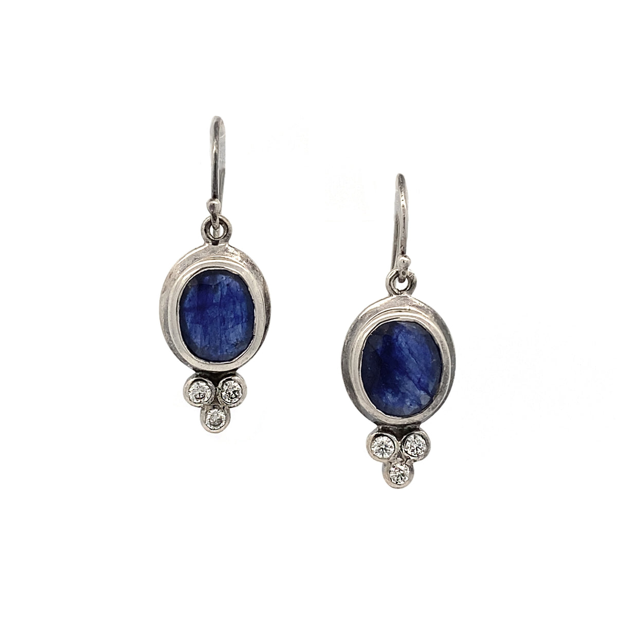 Silver Sapphire & Diamond Earrings