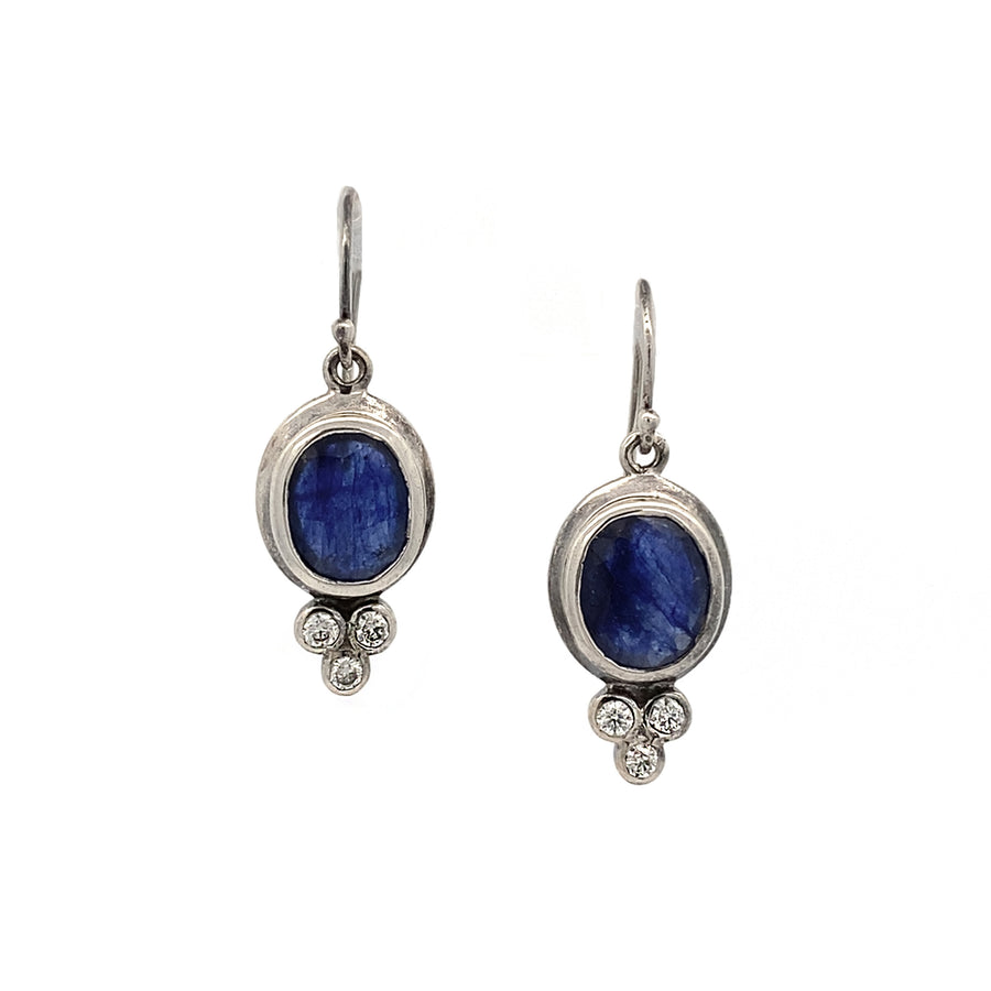 Silver Sapphire & Diamond Earrings