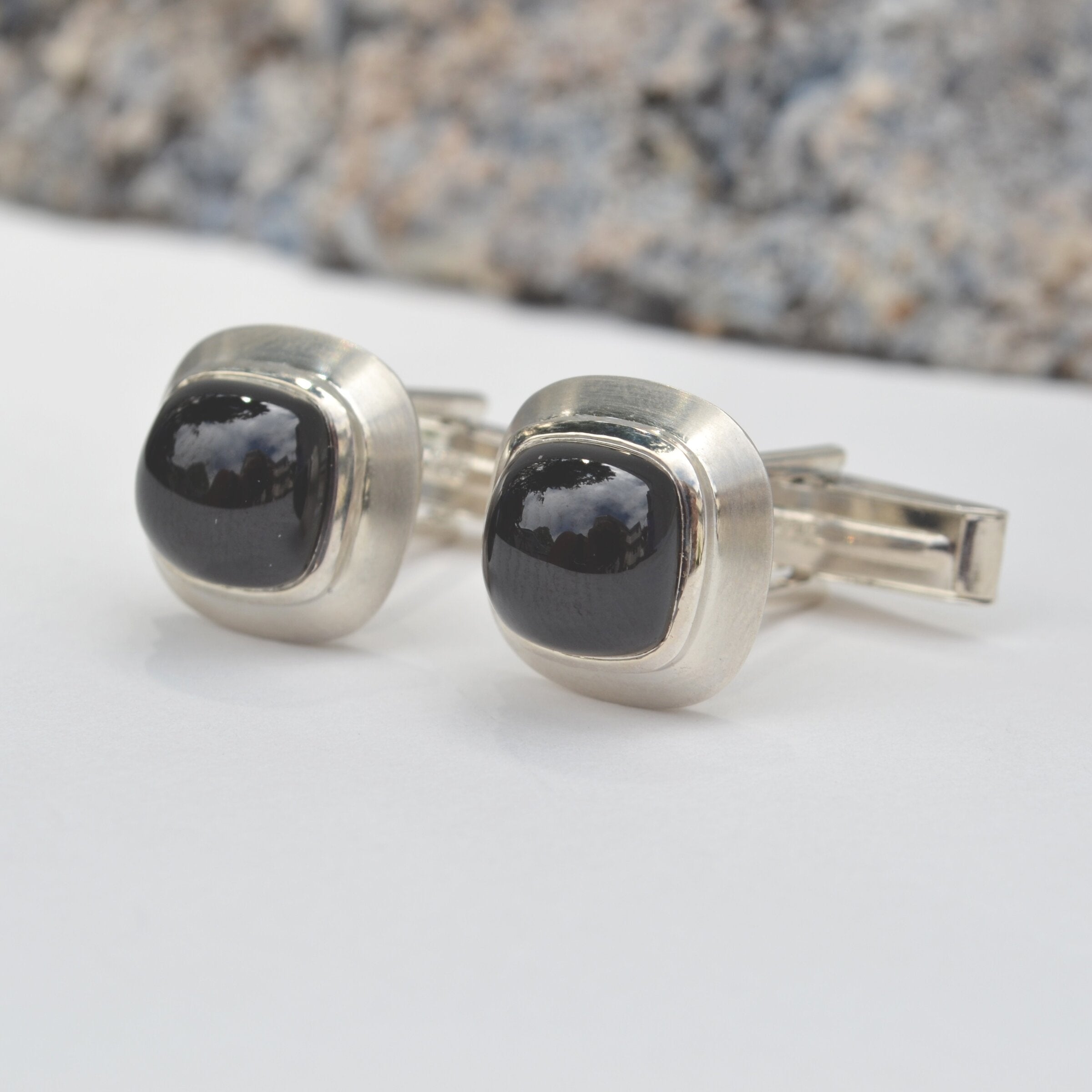 Black Spinel Silver Cuff Links