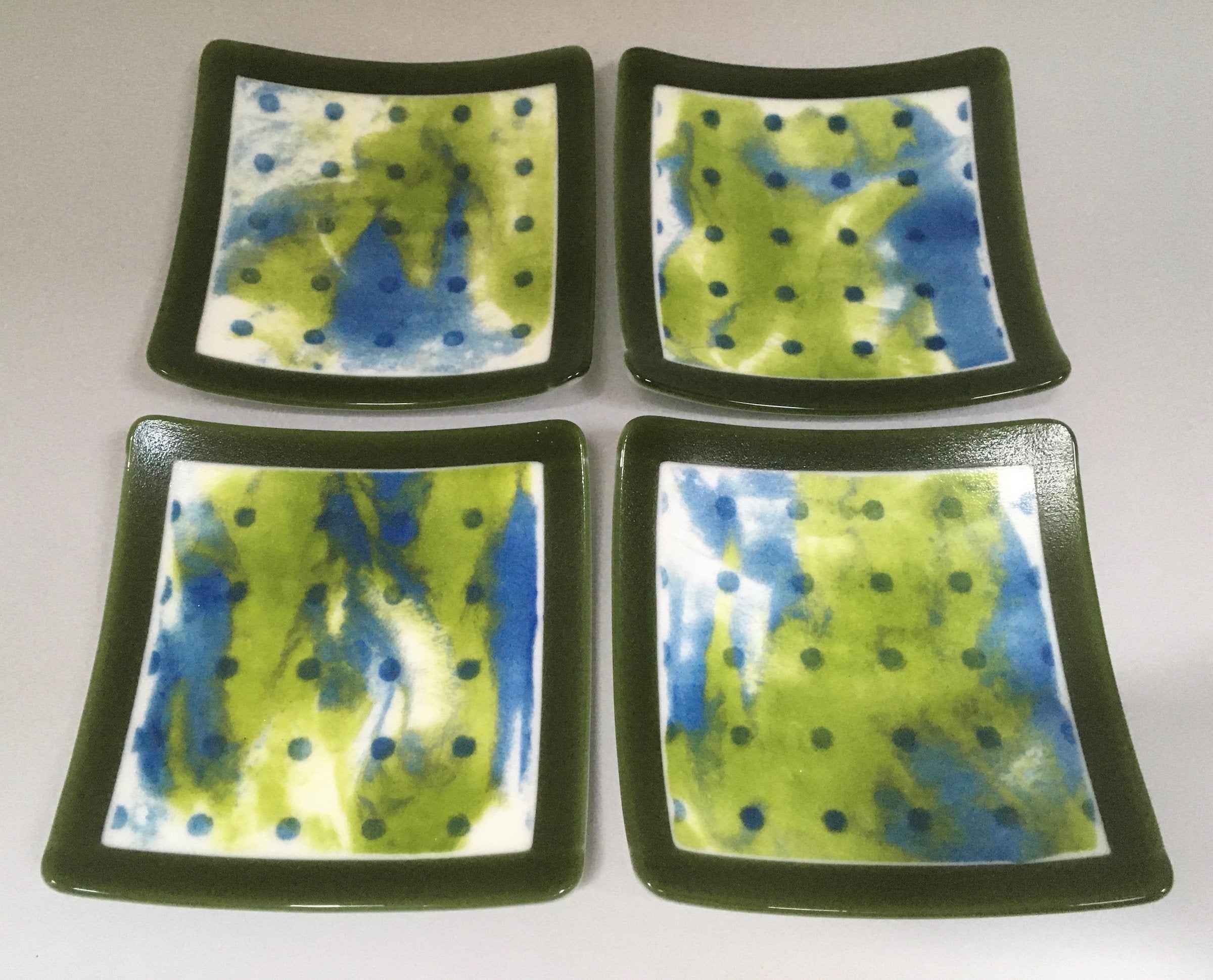 Four Green Dotty Dishes