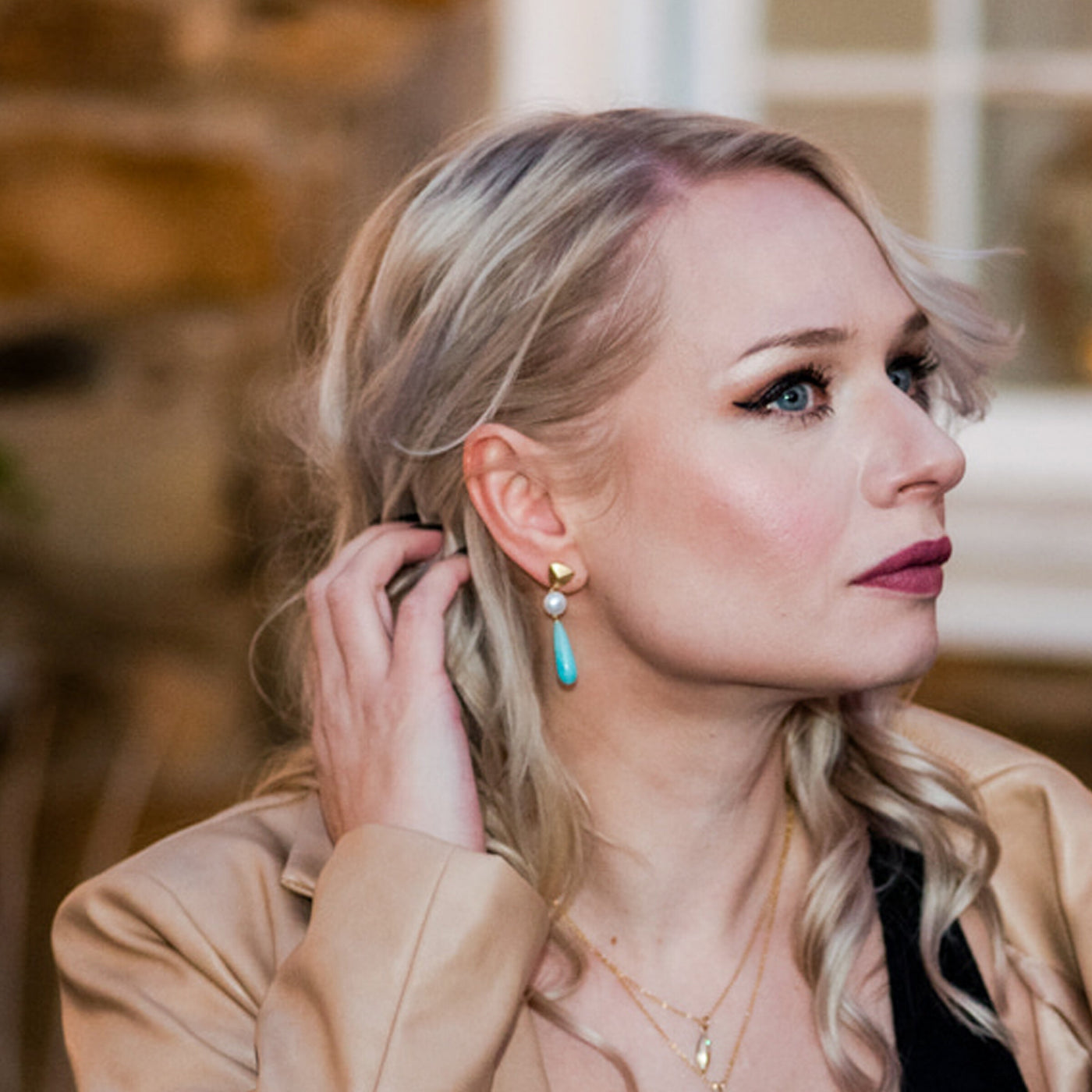 Amazonite & Freshwater Pearl Earrings