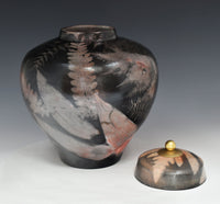 Saggar-Fired Urn with Brass and Bamboo