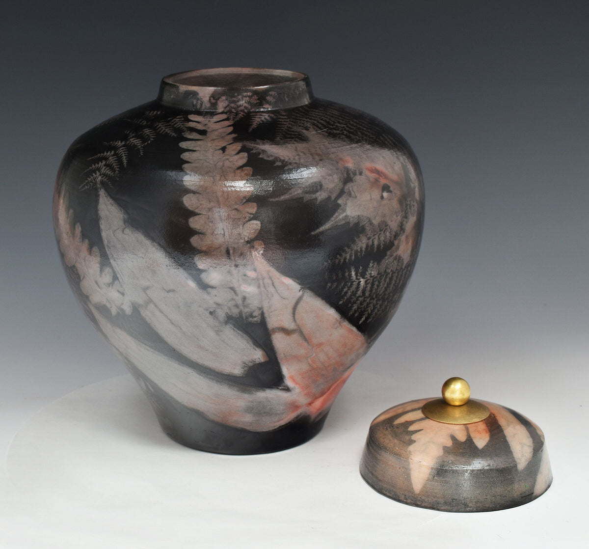 Saggar-Fired Urn with Brass and Bamboo