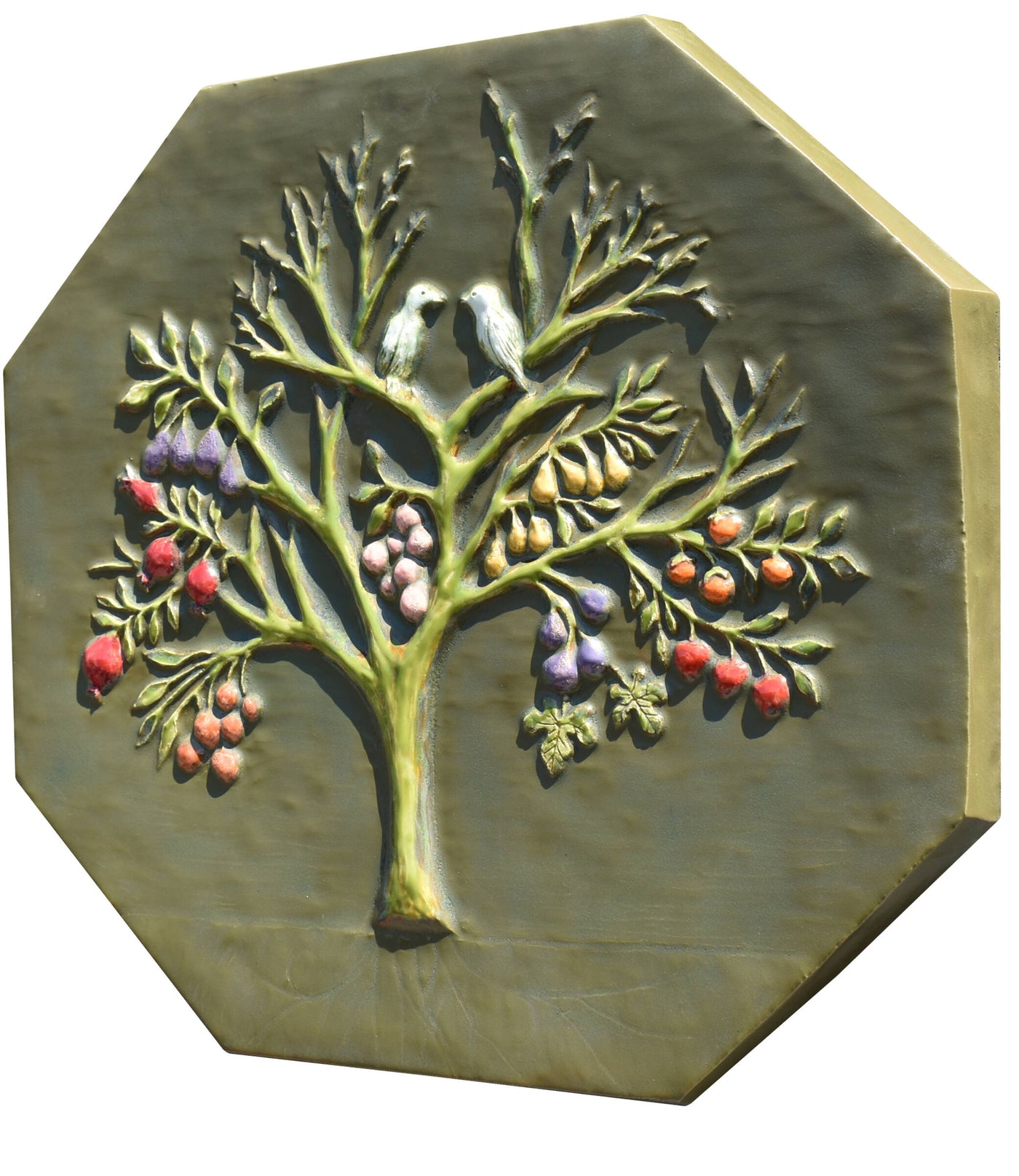 Magic Fruit Tree Octagon Wall Tile in Olive Green
