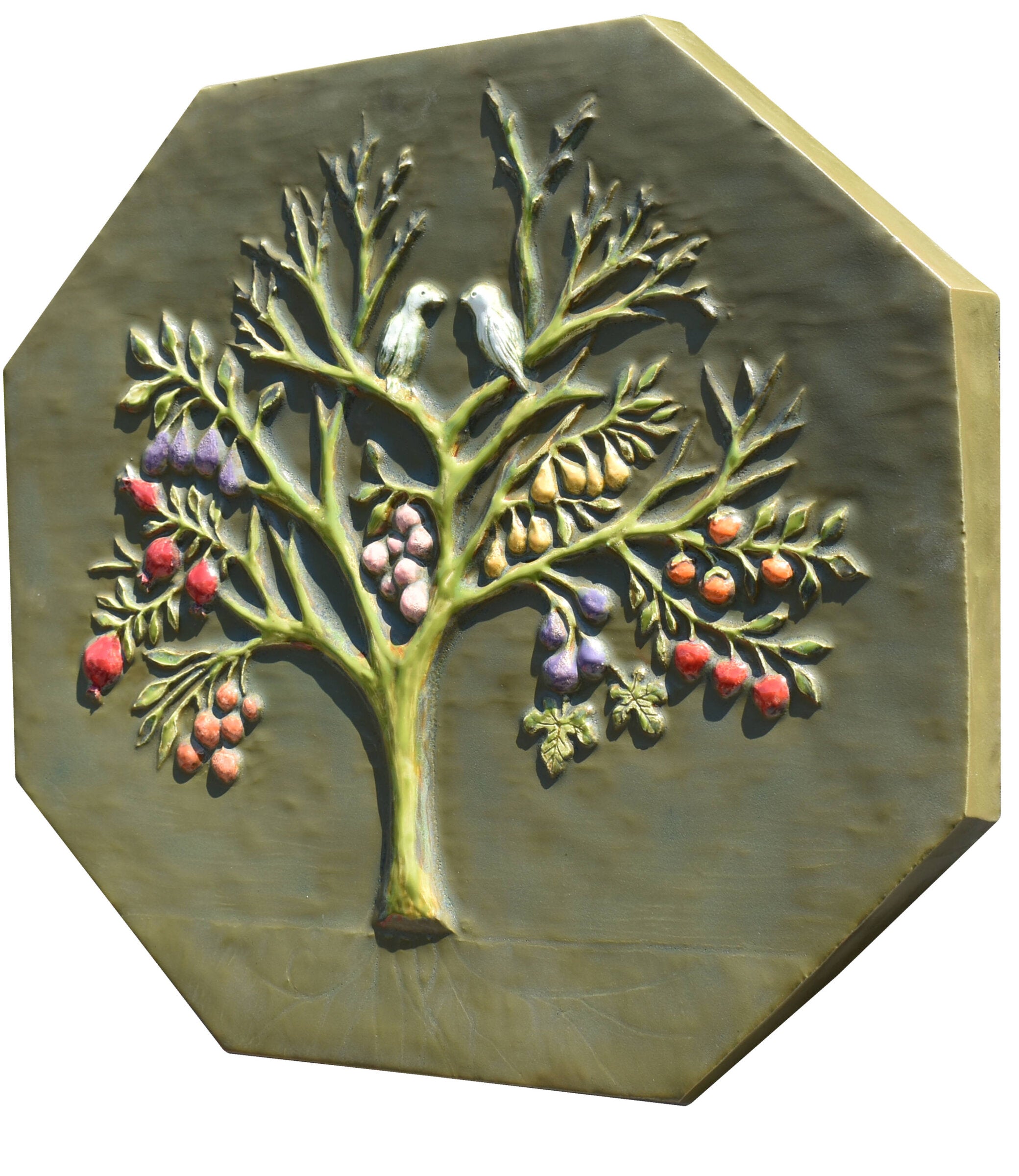 Magic Fruit Tree Octagon Wall Tile in Olive Green