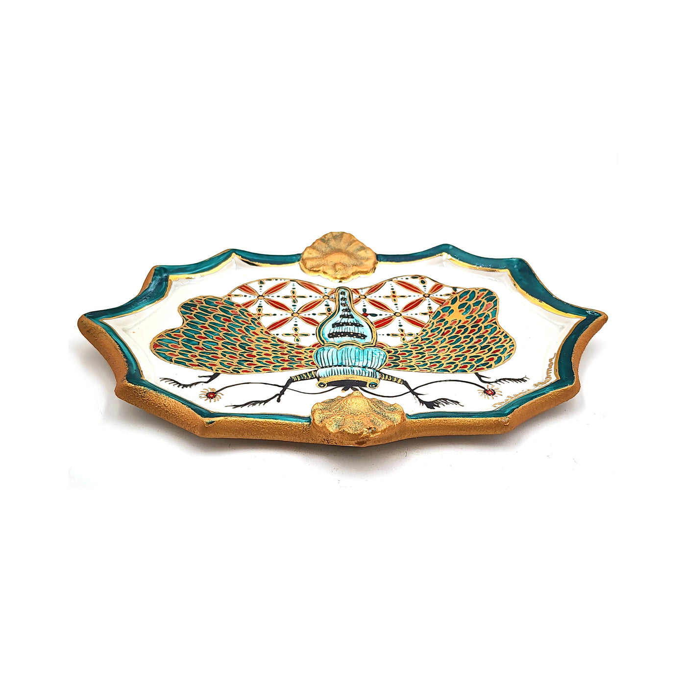 Papillon de Nuit Wall Tile in Teal and Red