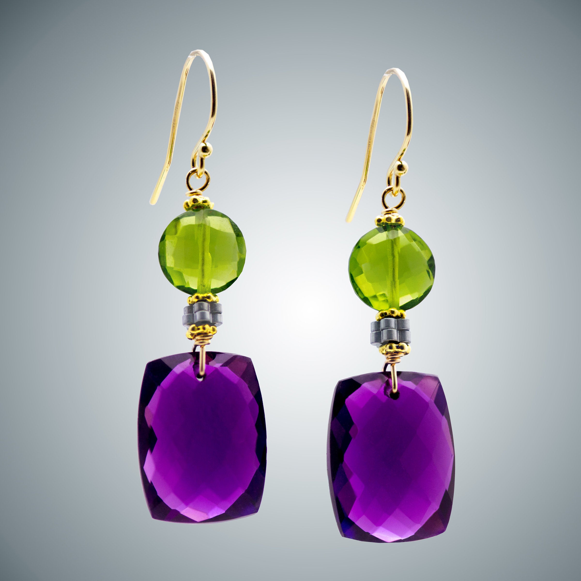 Amethyst and Peridot Coin earrings