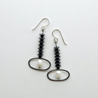 Silver, Rubber & Pearl Drop Earrings