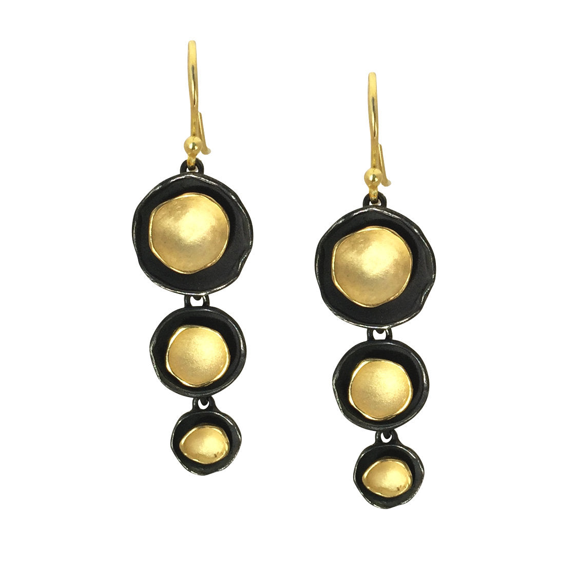 Triple Dishy Earrings in Black & Gold