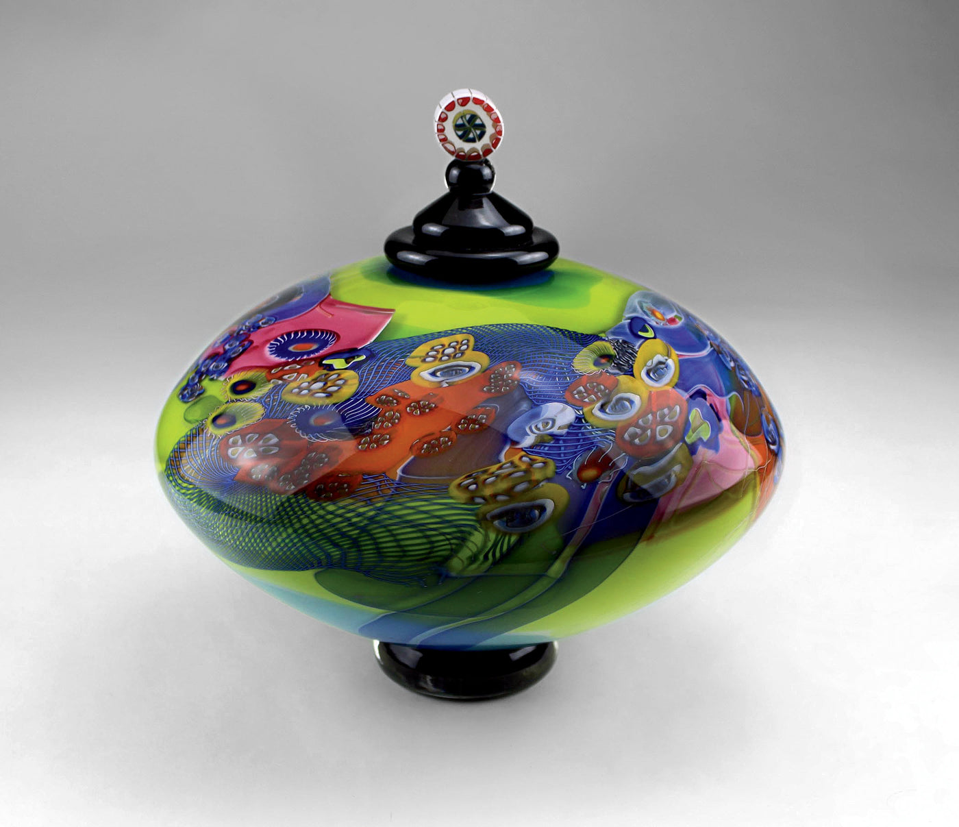 Color Field Lidded Disk in Aqua and Lime