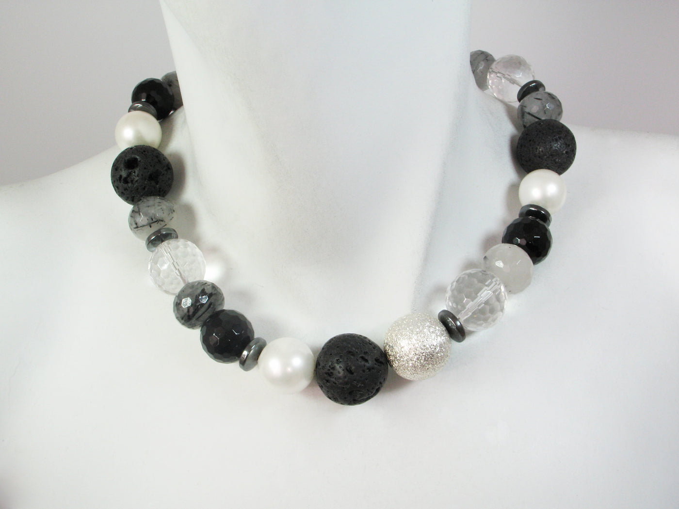 Lava Rock, Onyx & Crystal Ball Necklace