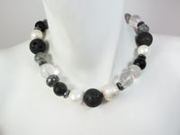 Lava Rock, Onyx & Crystal Ball Necklace