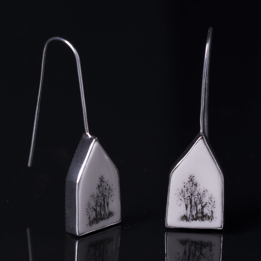 Tree House Earrings with Bezel