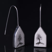Single Tree House Earrings with Bezel