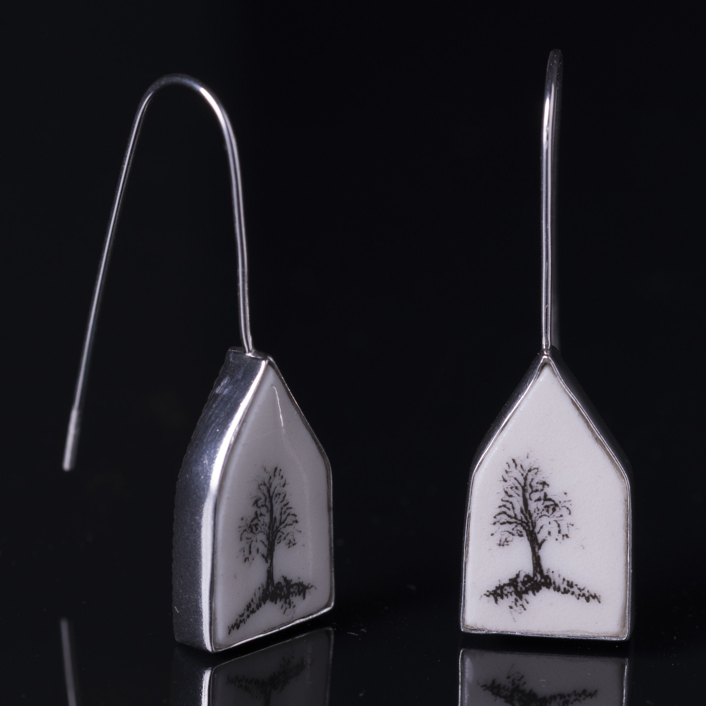 Single Tree House Earrings with Bezel